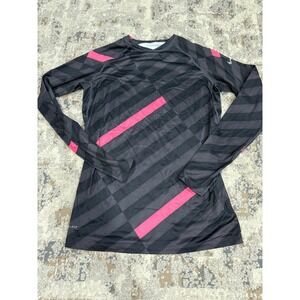 Nike Pro Combat Dri-FIT Mens Large Black Pink Geometric Long Sleeve Fitted Shirt